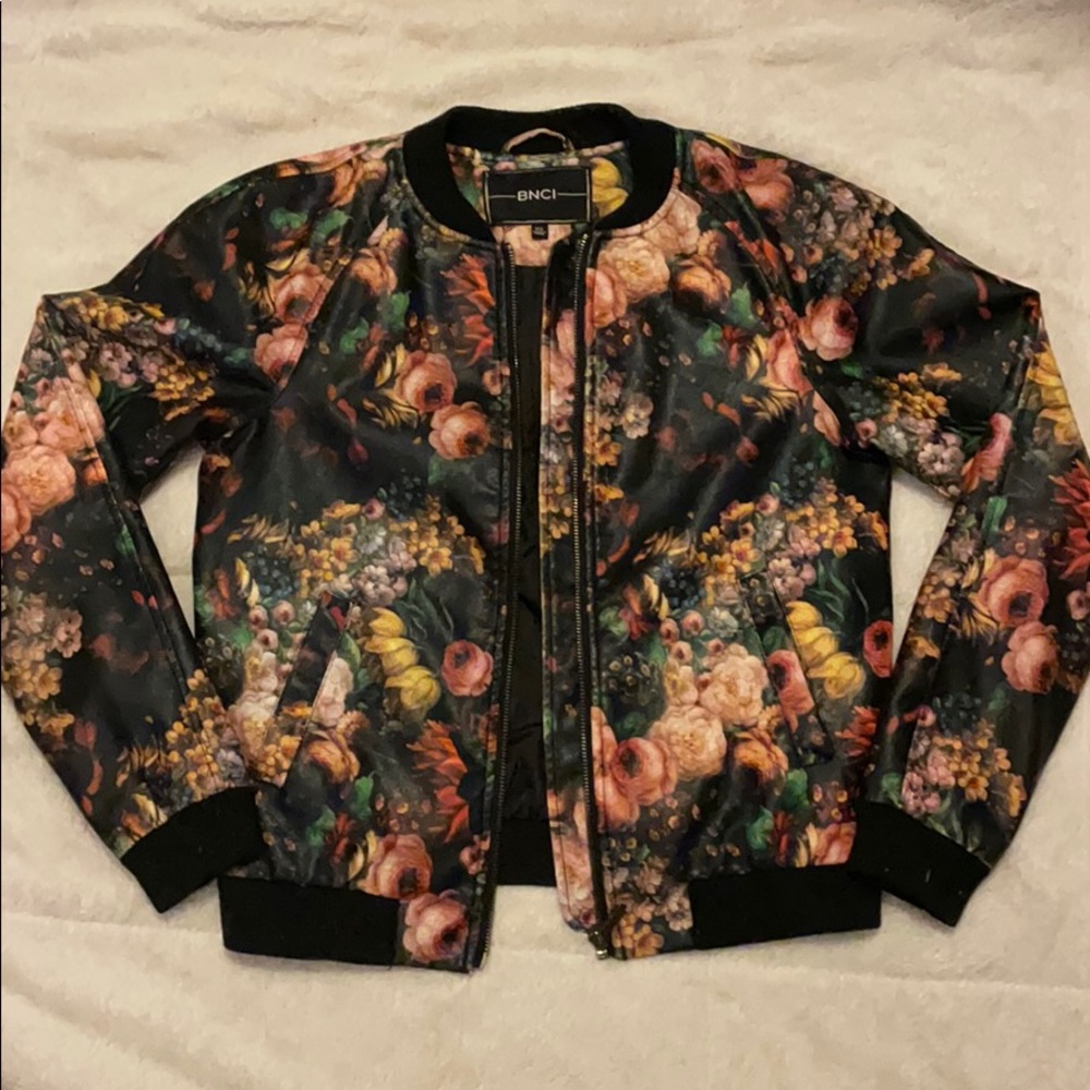 Floral Faux Leather Jacket